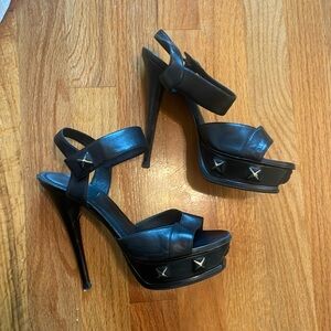 YSL tribute platform heels vintage Y2K black leather studs yves Saint Laurent